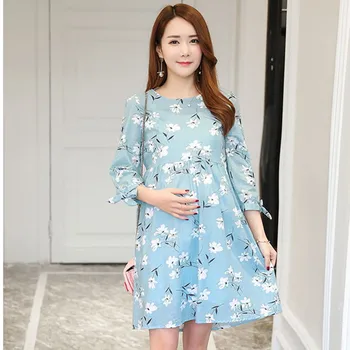 

182# Ties Waist Floral Printed Linen Maternity Dress Summer Autumn Fashion Nursing Clothes for Pregnant Women Pregnancy Clothing