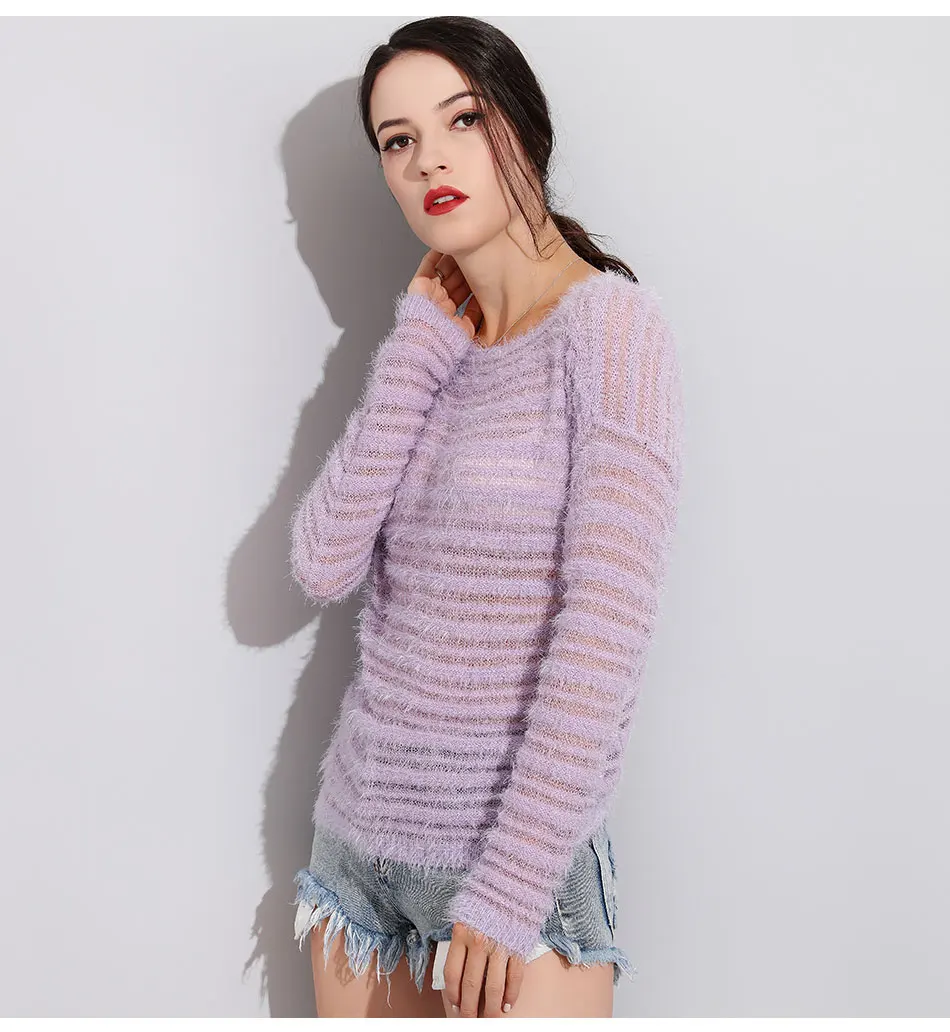 Garemay мохер пуловер свитер женские вязаные свитера с длинным рукавом Свободные О-образным вырезом хеджирования женский Свитера, пуловеры Тянуть Роковой