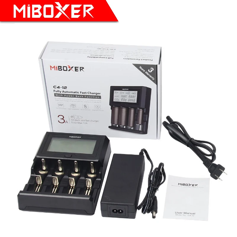 Miboxer C4-12 ЖК-экран зарядное устройство для литий-ионных/никель-металл-гидридных/никель-кадмиевых/LiFePO4 18650 14500 26650 AAA AA аккумуляторные батареи