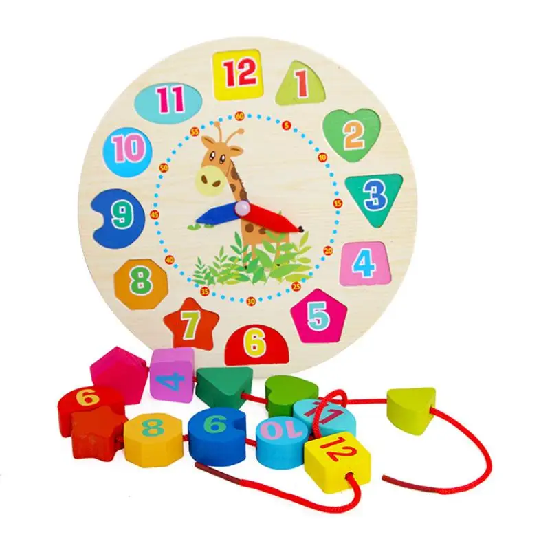 Montessori Wooden Puzzle Toy Cartoon Animal Alarm Clock Beads font b Baby b font Learning Cognitive