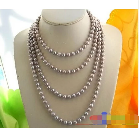 

p974 80" 9MM GRAY ROUND FRESHWATER CULTURED PEARL NECKLACE^^^@^Noble style Natural Fine jewe FREE SHIPPING