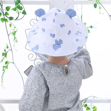 Милая хлопковая шляпа от солнца для маленьких мальчиков и девочек, детские шапки, милая хлопковая детская шапка с ушками, бант, с принтом, для маленьких девочек