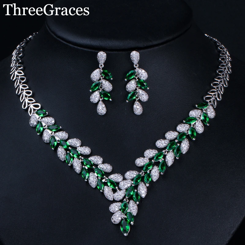 Threegraces Серебро Цвет нигерийское свадебное ожерелье серьги Ювелирные наборы