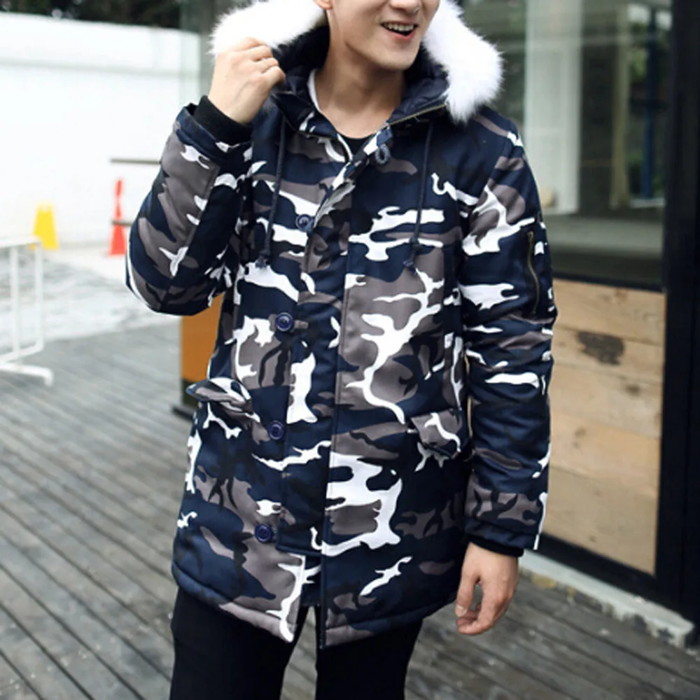 Мужские пальто с капюшоном Veste Homme Parkas Jaqueta ватные мужские повседневные Модные приталенные камуфляжные куртки средней длины