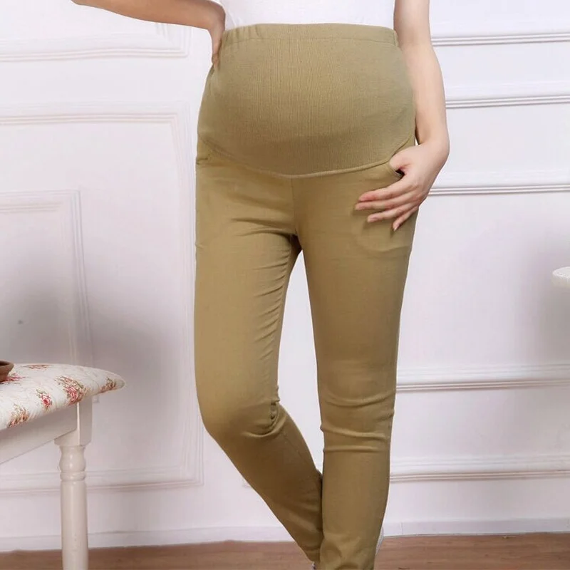 

2018 New Maternity Abdominal Pants Woven Cotton Pencil Pants Leggings Spring Autumn Pregnant Women Trousers 88