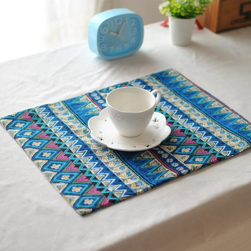 Bohemia Blue Cotton Linen Placemats Cloth Napkins Insulation Pad Table