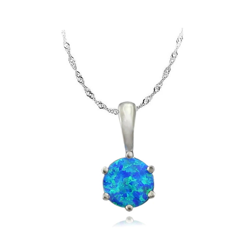 

HAIMIS Round Shaped Blue Opal Pendant Women Fashion Jewelry Free Gift Box OP357