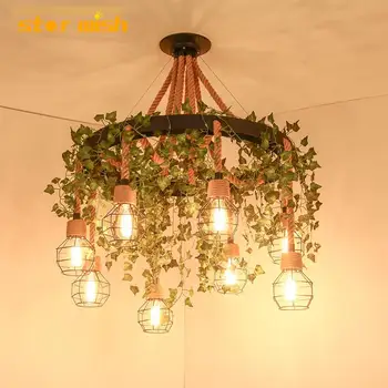 

Industrial Wind Loft rope Chandelier Lighting Retro Iron Cage Chandeliers Decoration Mariage Vintage Bar Dining Room Lights 220