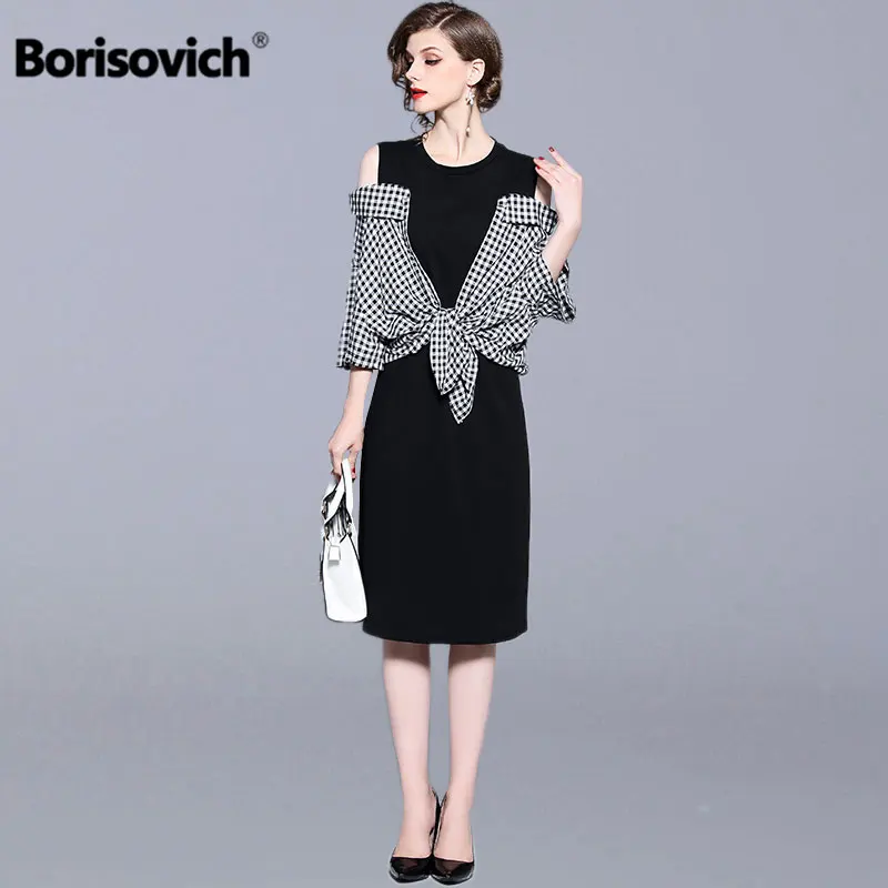

Borisovich False Two Piece Office Lady Pencil Dress New Brand 2018 Autumn Fashion Patchwork Elegant Women Casual Dresses N271