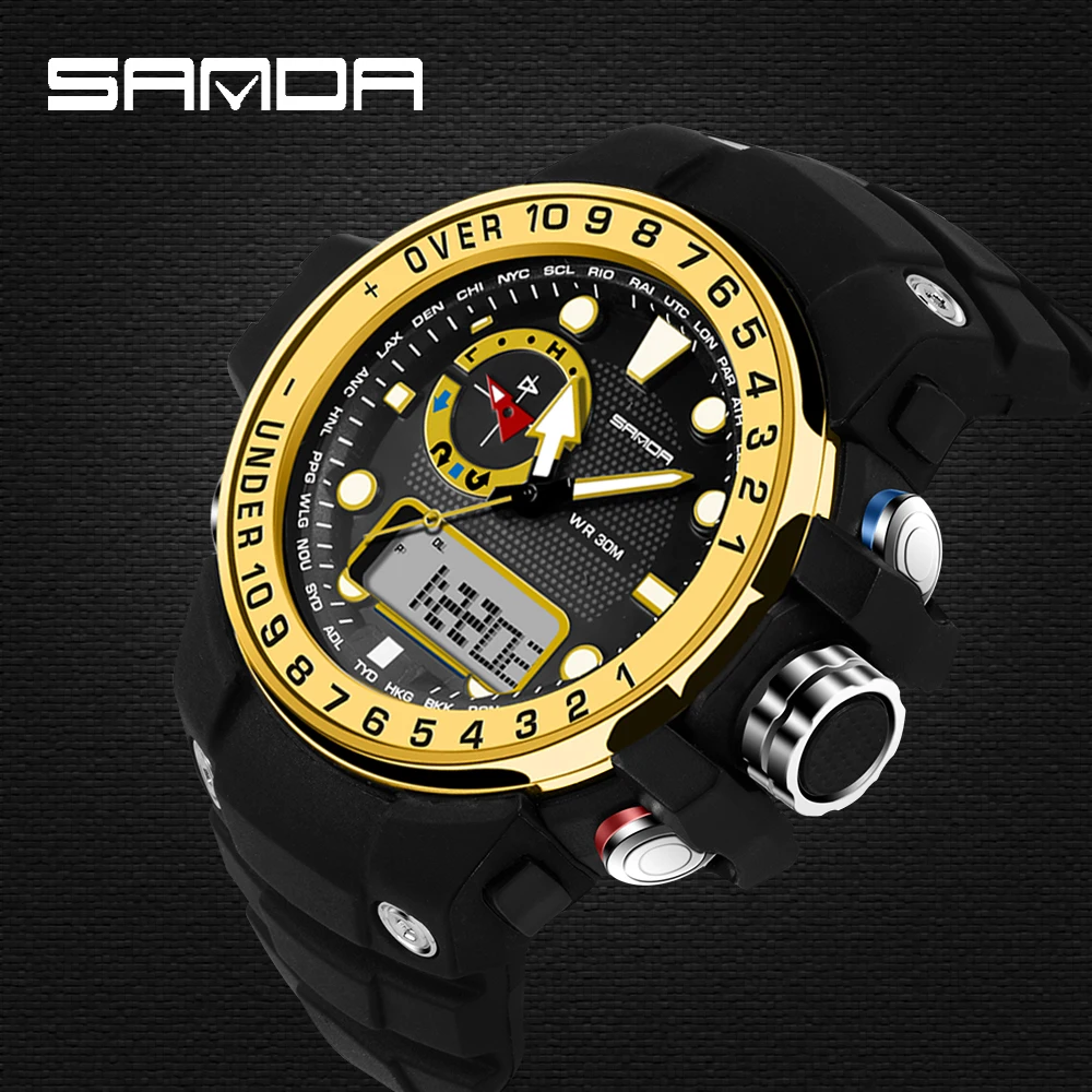 2016 новые роскошные часы SANDA многофункциональные спортивные цифровые G Style мужские