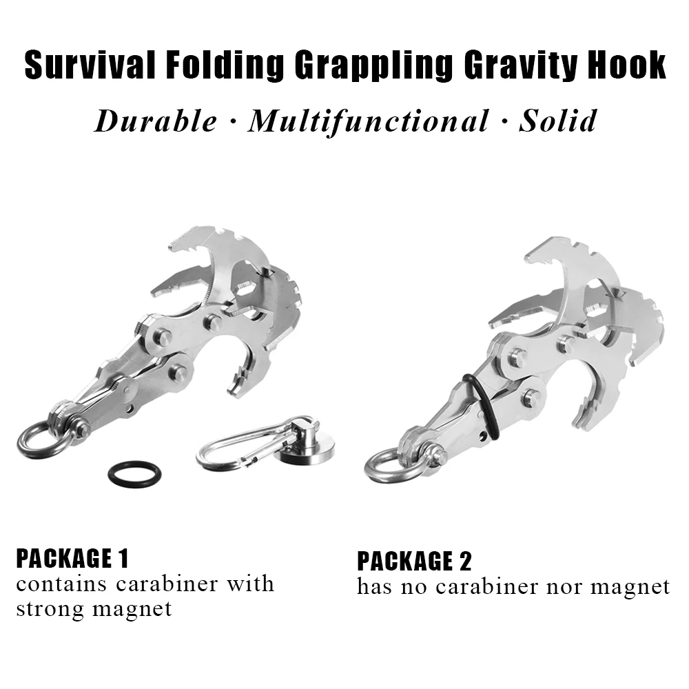 Нержавеющая сталь для выживания гравитационный крюк карабин магнит Открытый скалолазание когти автомобиль тяги спасательный EDC инструмент брелок