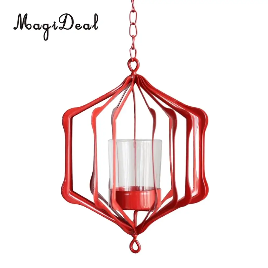 MagiDeal Wire Hanging Chain Hollow Vintage Geometric Tealight Candle Holder Mood Light Candleholder Candlestick Lantern Case