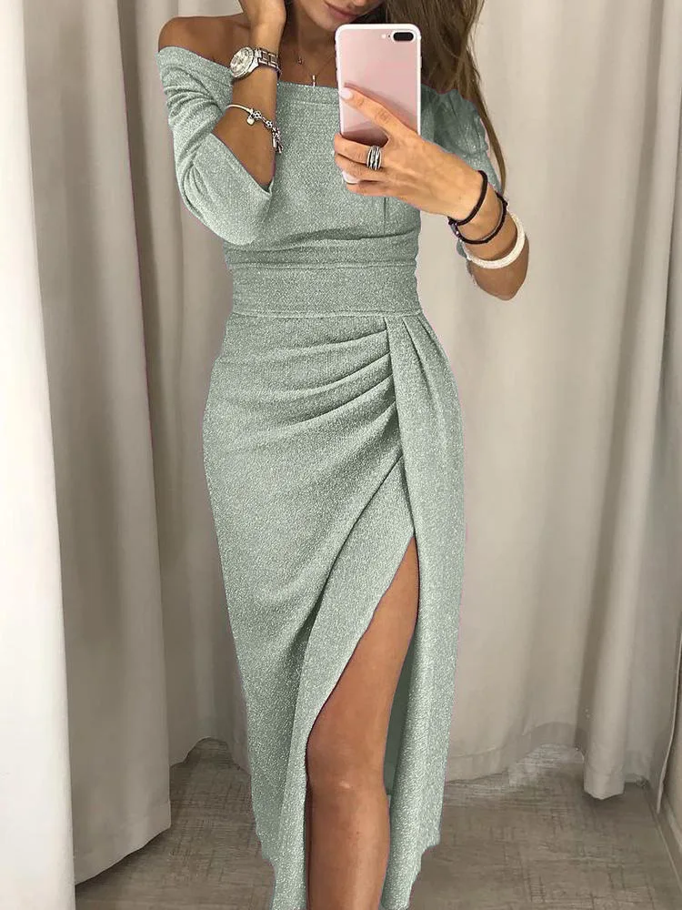 

Women Off Shoulder Plus Size 5XL Color Trim Sheath Dress Half Sleeves Casual Bodycon Dress OL Dress 2020 Spring Summer Vestidos