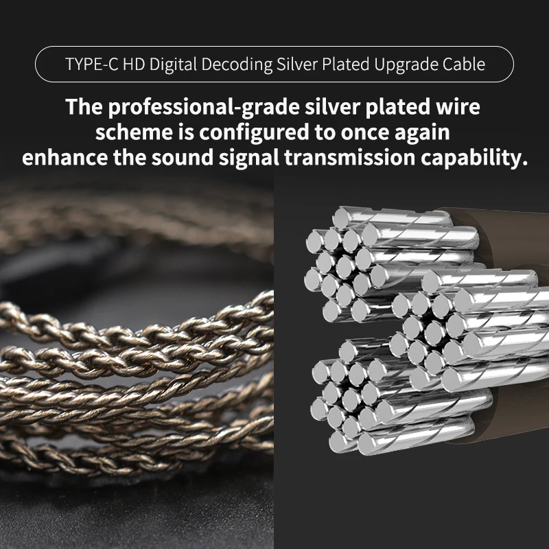 KZ USB Type C Cable Digital Decoding Silver Plated OFC Upgrade Cable 0.75mm Connector For KZ Earphones ZST/ZSR/ED16/ES4/ZS10/ZS6