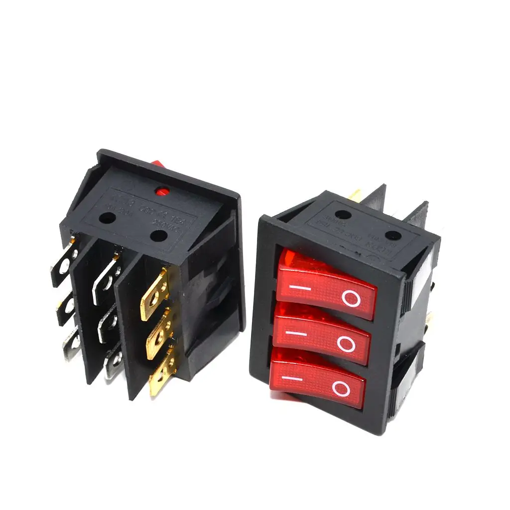 10 шт./лот KCD3 303 красный свет 9 PIN три SPST вкл/выкл кулисный переключатель лодки AC 250V/15A
