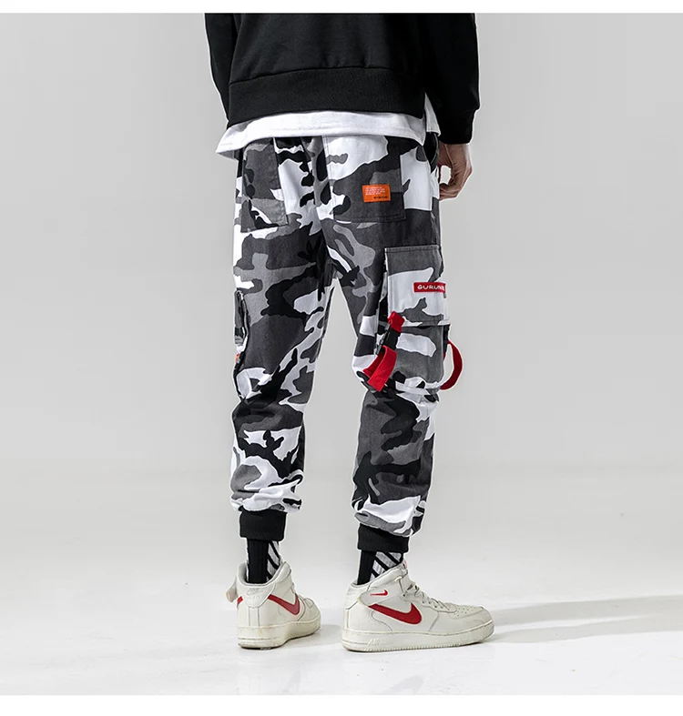 2019 Для мужчин уличной моды Для мужчин s Камуфляж Jogger брюки молодежи Повседневное весенние ботильоны Banded Pants бренд загрузки вырезать хлопок