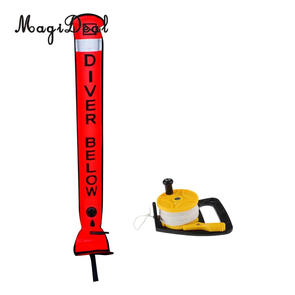 MagiDeal Professional Scuba Diving Diver Reflective Safety Sausage / SMB Surface Marker Buoy with Dive Reel Kayak Anchor