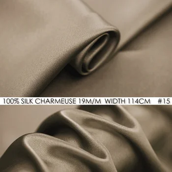 

100% SILK CHARMEUSE SATIN 114cm width 19mommes Pure Mulberry Silk Fabric/China Wedding Dress Fabric Suppliers Dark Beige NO 15