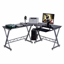 Goplus L-Shape Computer Desk PC Glass Top Laptop Table School Student Learning Desk Workstation Home Office Furniture HW51360+
