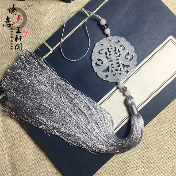 Китайский нефритовый бренд веерный кулон с кисточками на талии Hanfu placket|Статуэтки