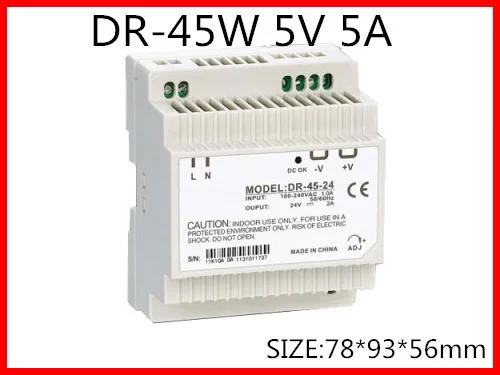 

DR-45-5 Din Rail Switching power supply 45W 5VDC 5A Output AC to DC