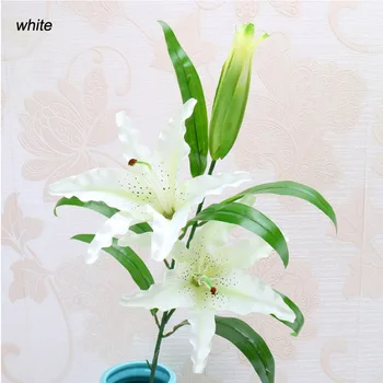 

1pcs 3Heads Real Touch Artificial lily Flores Wedding Bridal fake flowers Bouquet Plants white lily Home Party Decor for Display