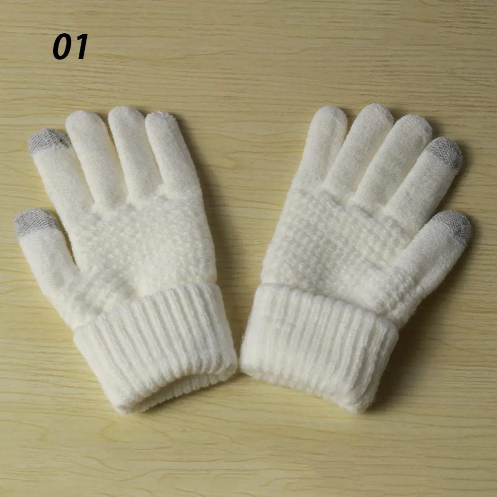 A01Solid White Glove Sparsil зимние Новые Волшебные вязаные перчатки с сенсорным экраном, утолщенные перчатки на все пальцы, теплые перчатки, Стрейчевые вязаные варежки для мужчин и женщин - Цвет: A01Solid White Glove