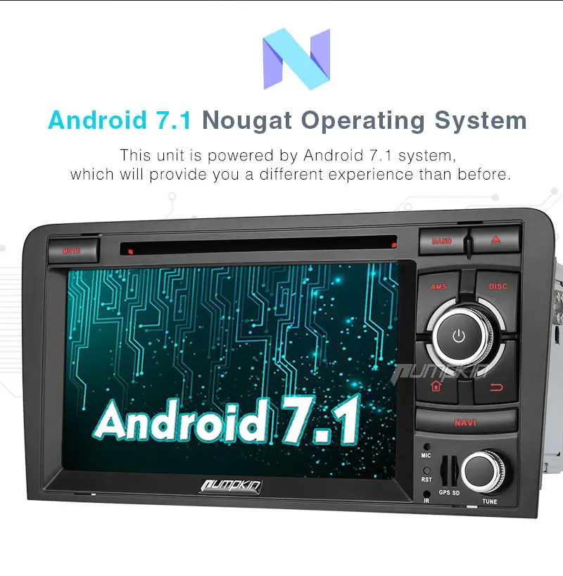 Clearance Pumpkin 2 Din 7"Android 7.1 Car Multimedia DVD Player GPS Navigation Quad-core 2G RAM 32G ROM Car Stereo For Audi A3 2003-2011 1