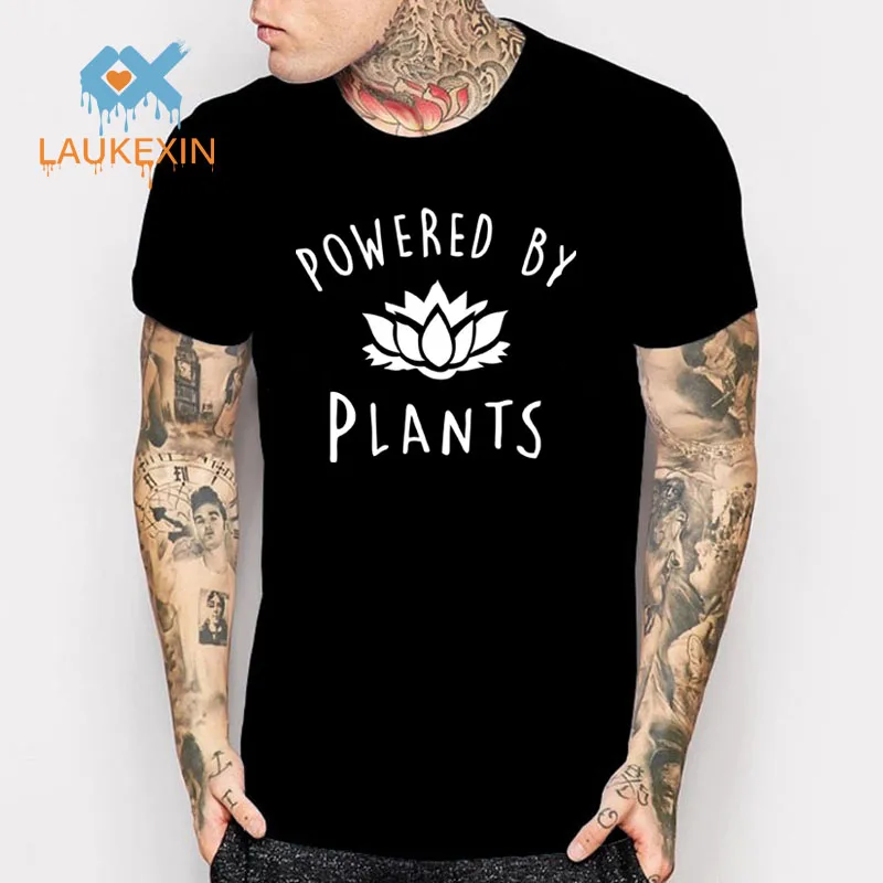 

2017 New Fashion Vegan T-Shirt Power By Plants Lotus Printed T Shirt gym-clothing Summer funny t shirts camiseta Tops Men Women