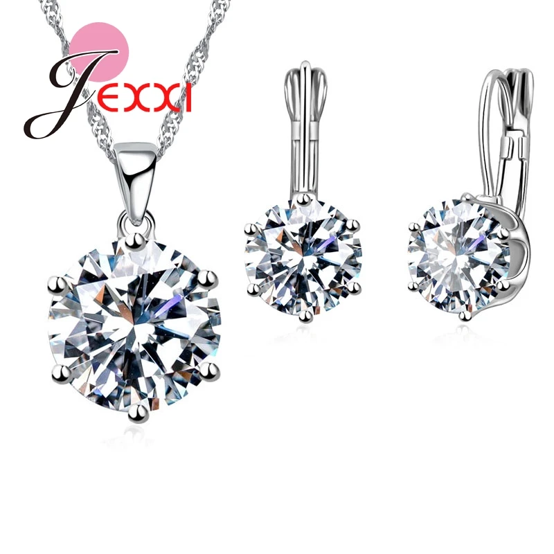 Женский ювелирный комплект из колье и серёг серебра 925 пробы cz jewelry set necklace