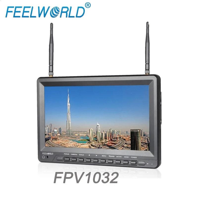 

Feelworld FPV1032 10.1" IPS 1024x600 HD Screen FPV Monitor with Built-in Battery Dual 5.8G 32CH Diversity Receiver