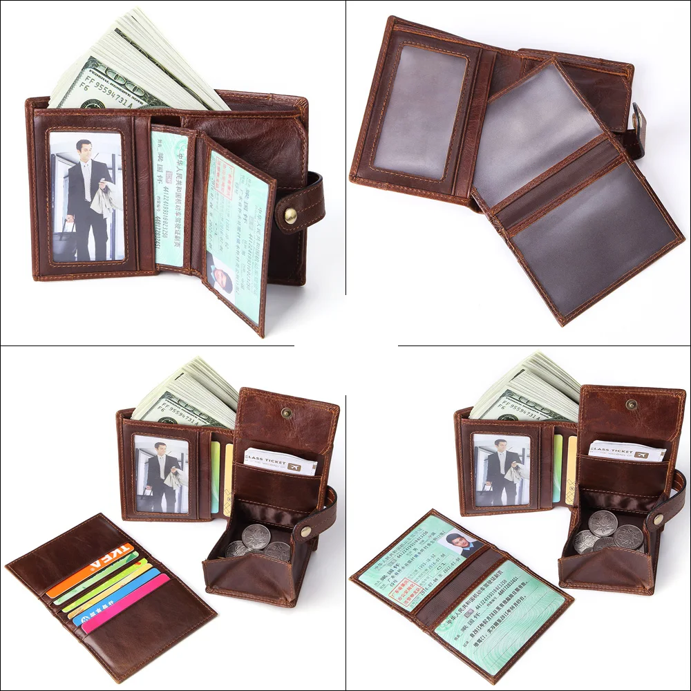 genuine leather men's wallet with coin pocket vintage rivet design male purse card holder slim hasp