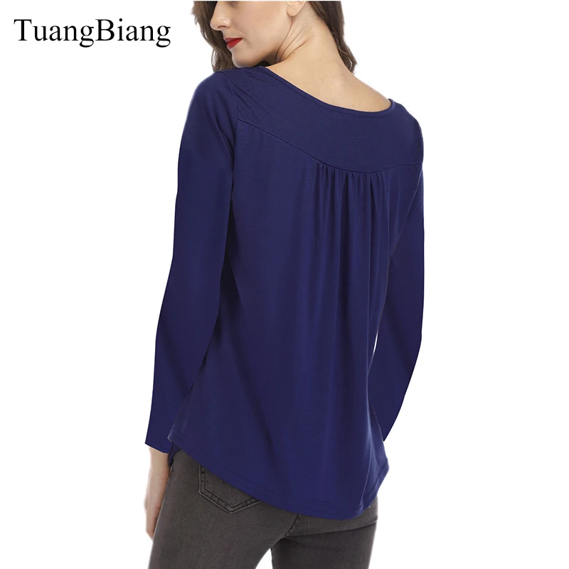 TuangBiang 2018 mujeres otoño vestido largo manga T camisa suelta Sexy camiseta femenina T Camisas Mujer Plus tamaño estilo largo tops