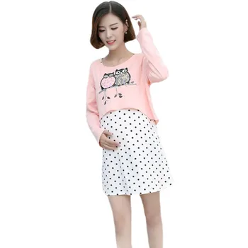 

New Autunm Nursing clothes women maternity dress Breastfeeding lactating loose cotton dress Two piece suit pregnancy Tops