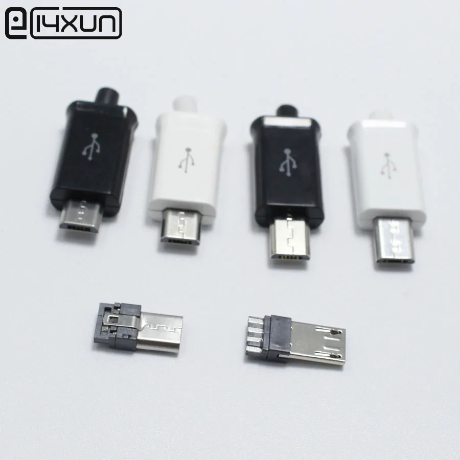 

5sets Micro USB 5Pin Welding Type 6mm 8mm Male Plug Connector 4 in 1 Nickel-plated Adaptor for OD 3.0mm Wire White Black