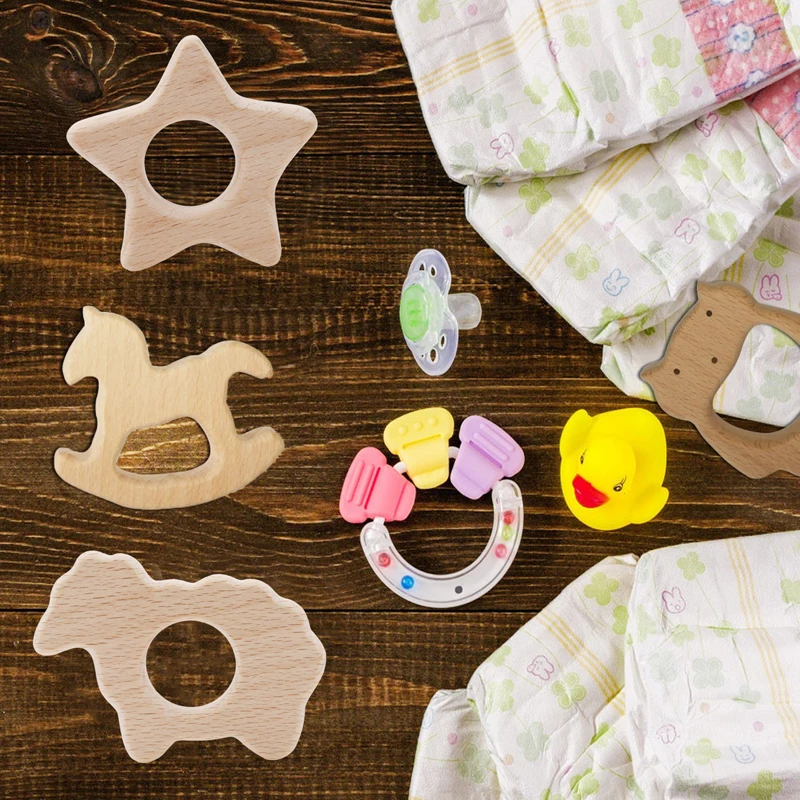 

New Natural Wooden Baby Teether Cartoon Animal Shape Wooden Baby Teether Toy Safe Newborn Kids Teething Toys Baby Shower Gift