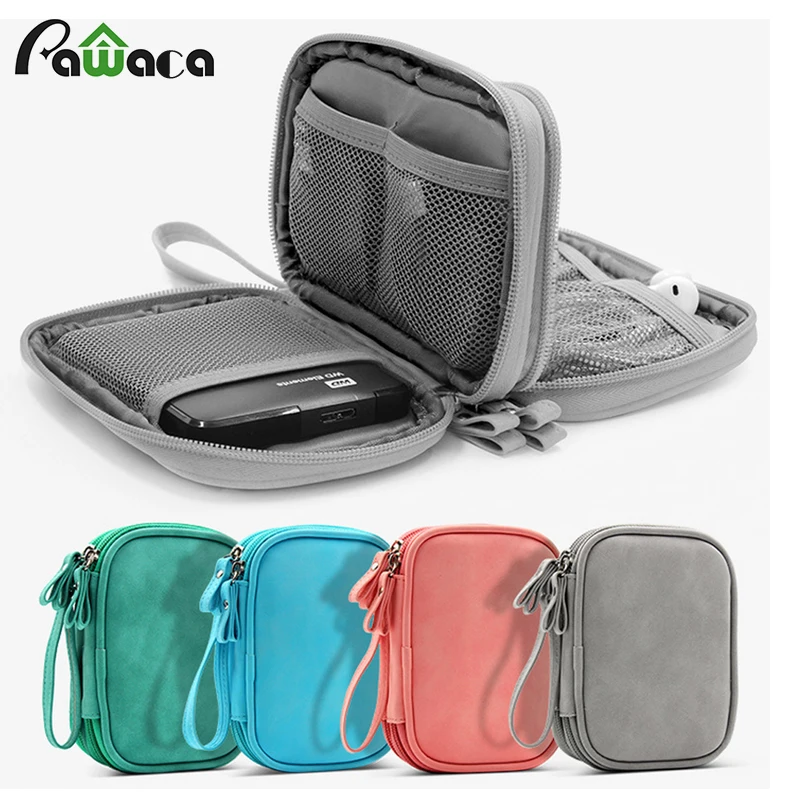 

Fashion Nubuck PU leather mobile hard disk digital storage bag portable case single/double layer Travel Cable Organizer Bag gift
