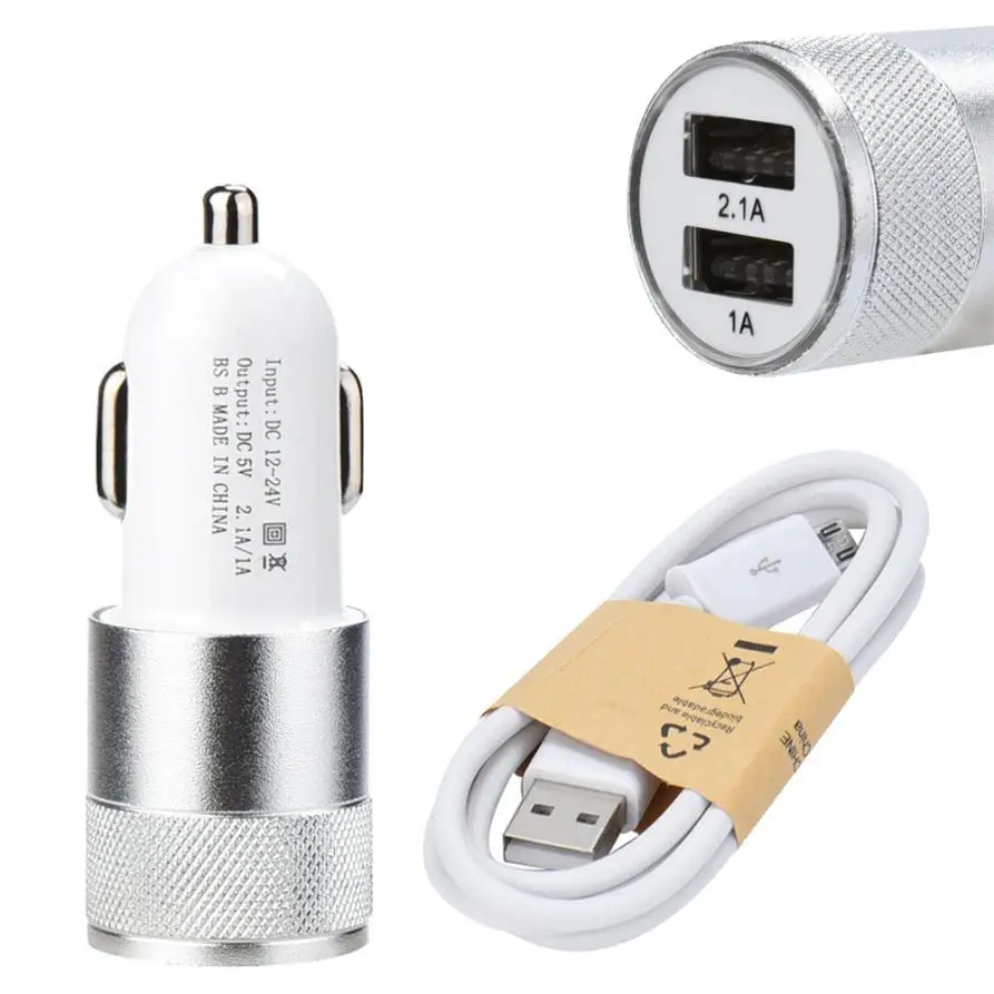 حار بيع 5 V/2.1A 1A المزدوج USB 2 منفذ سيارة مهايئ شاحن + المصغّر USB كبل شحن ل ل SamsungGalaxy S7 حافة سيارة التصميم