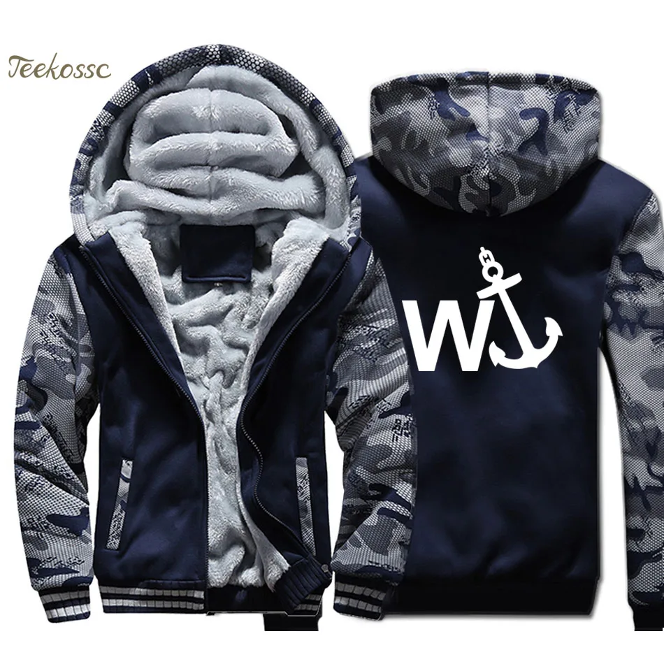 

W'Anker Funny Anchor Rude Comedy Retro Gift Hoodie Men Casual Hooded Sweatshirt Coat Winter Thick Fleece Warm Camouflage Jacket