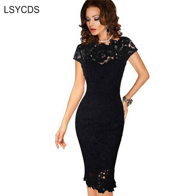 Сексуальное женское платье LSYCDS элегантное кружевное черное повседневные