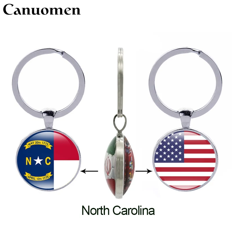 Canuo для мужчин штат Айова брелок для ключей «флаг» Северная Дакота, Северная Каролина США 50 штатов стекло двухсторонний брелок для женщин мужчин подарки ювелирные изделия