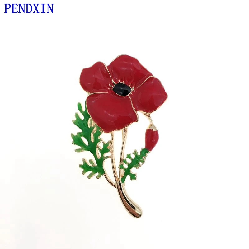 

Red poppy flower brooch pin jewelry enamel women fashion accessories