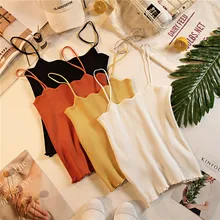 Сексуальный укороченный топ, вязаный Топ С ВОЛНИСТЫМ вырезом, Женская майка без рукавов с оборками, майка, повседневная майка, Топ для женщин, летний