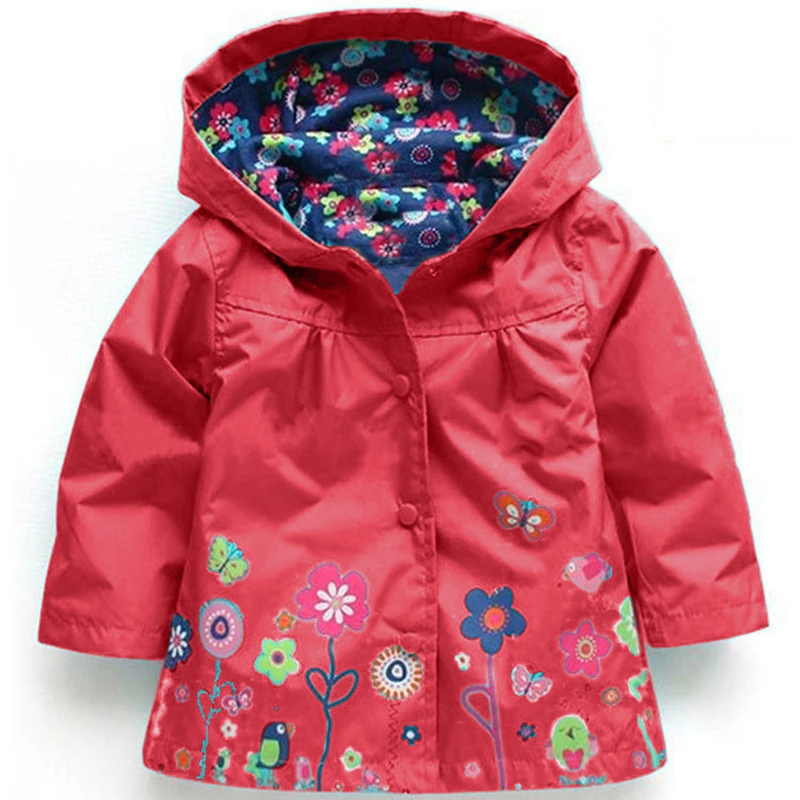 

New Toddler Baby Girls Flowers Wind Rain Hooded Jacket Long Sleeve Windbreak Kids Floral Waterproof Ourwear Coat Tops 909162