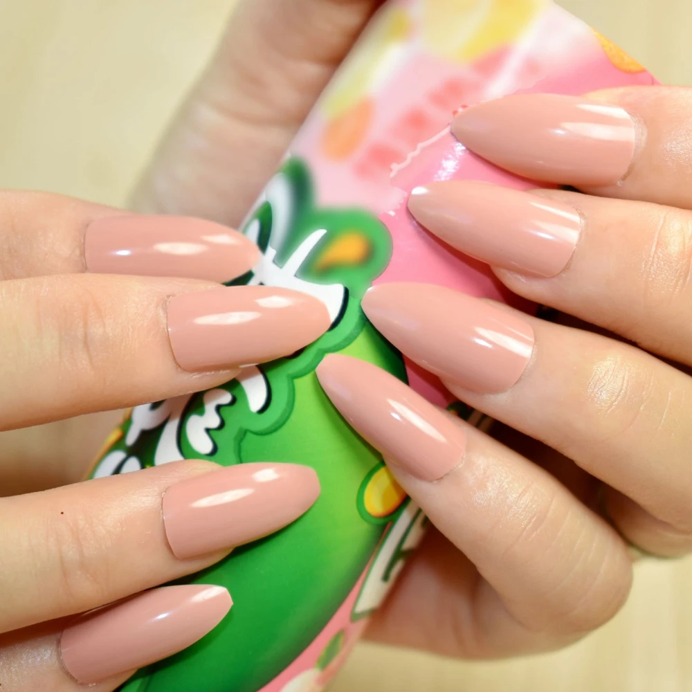 24pcs Solid Nude Color Oval Sharp end Stiletto False Nails Full Cover Fake Nails Tips Manicure