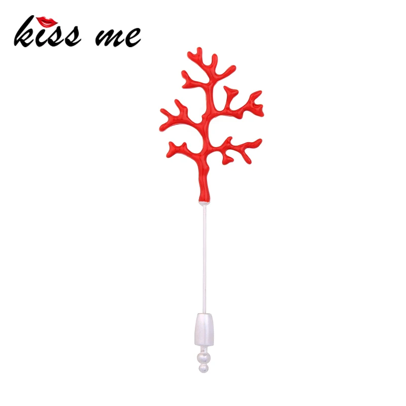 

KISS ME Brand Red Coral Pin Badge New Design Alloy Enamel Brooch Pin Women Accessories