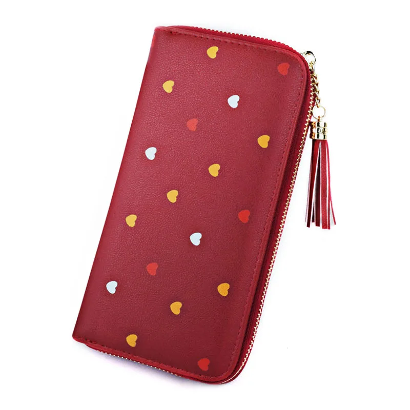 

PU Leather Female Love pattern Long Wallet Card Holder with Inner Zipper Coin Purse Bags Women Large Capacity Clutch Wallets