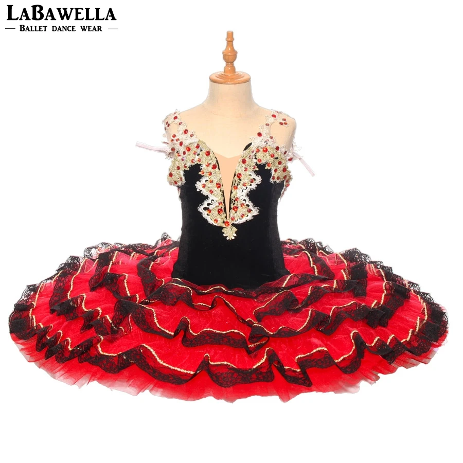 Don Quixote Pancake Tutu Women Black Red Professional Ballet Tutu Paquita Cometiton Stage Tutu Dance Costumes Child  BT9169