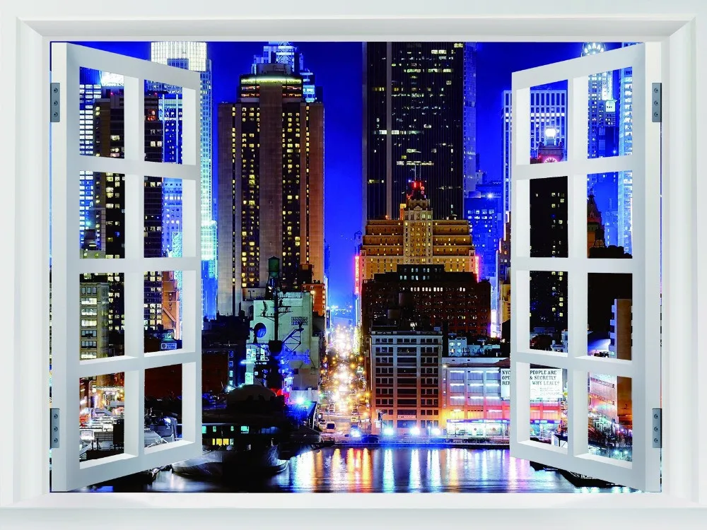 Us 6 88 Free Shipping Home Decor Wall Sticker New York City Wallpaper Custom Manhattan Night New York Poster Bedroom Decoration 0622 In Wall