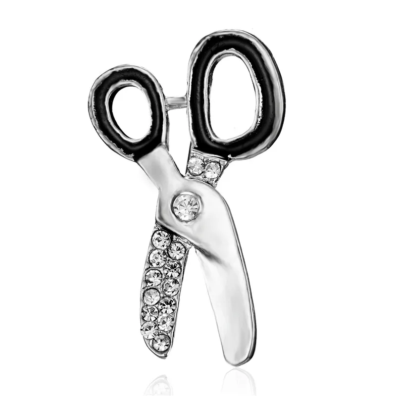 

Fashion Small Crystals Scissors Brooch Hats Collar Pins Black Enamel Metal Brooches Design Clothes Clip